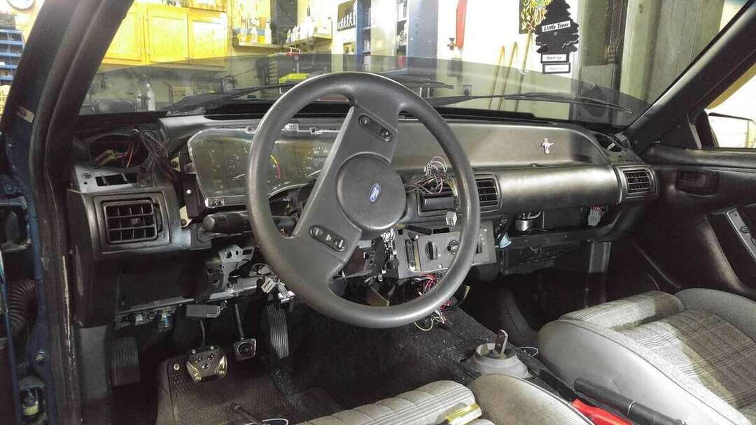 Mustang steering column opened for dashboard access