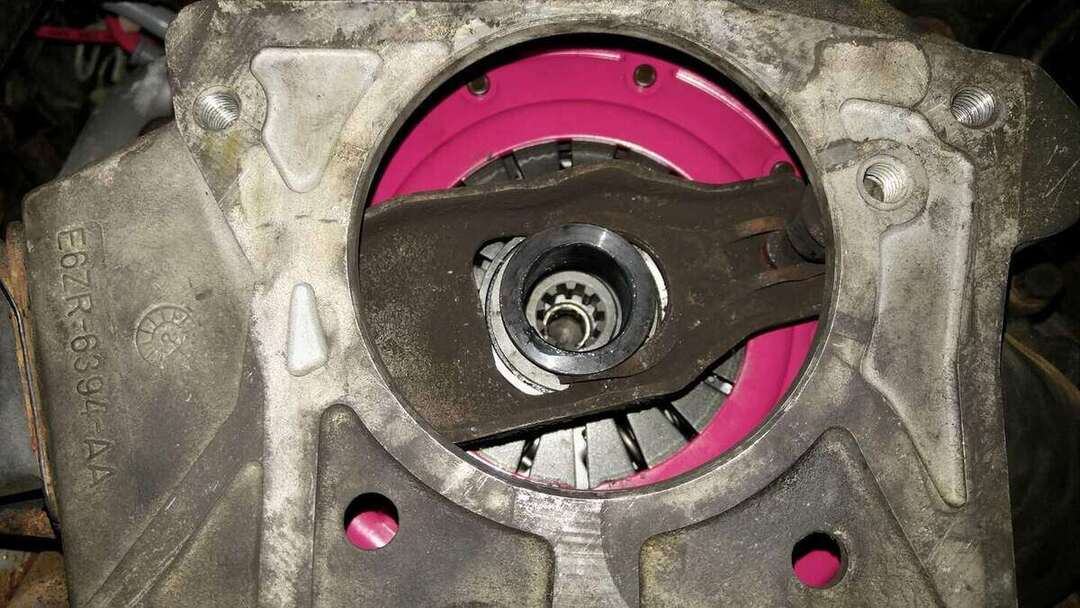 Mustang bellhousing and clutch area under inspection