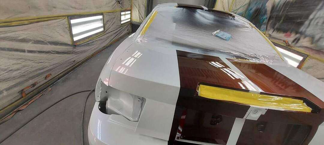 Mustang hood masked for burgundy center stripes